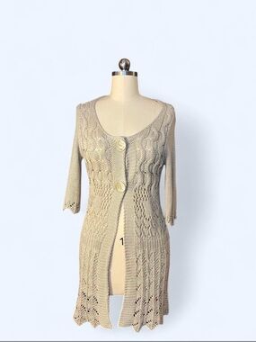 Flora & Ashley Cream Crochet Lace Openwork Cardigan Size S